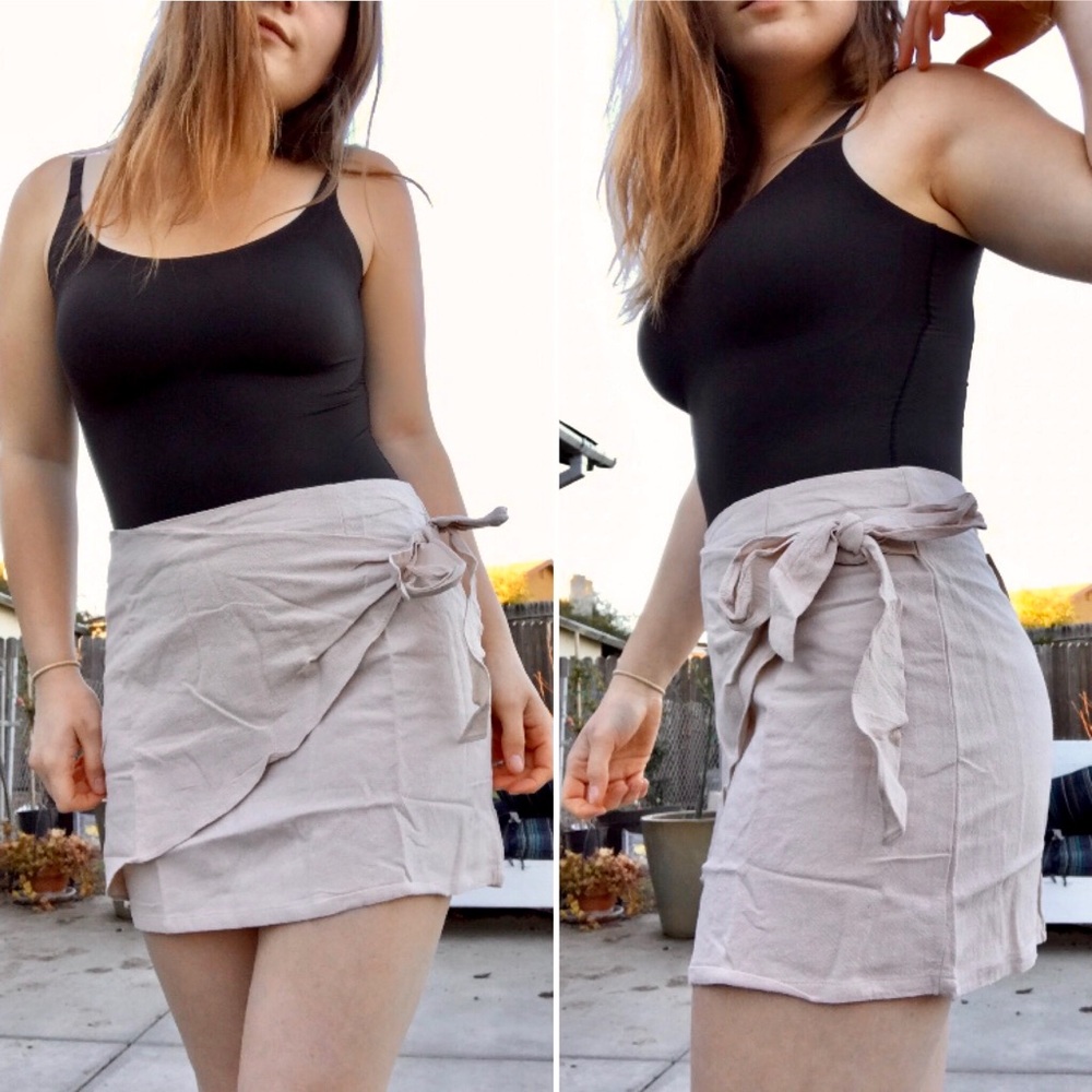 Dark Cream Mini Faux Wrap Skirt by Listicle